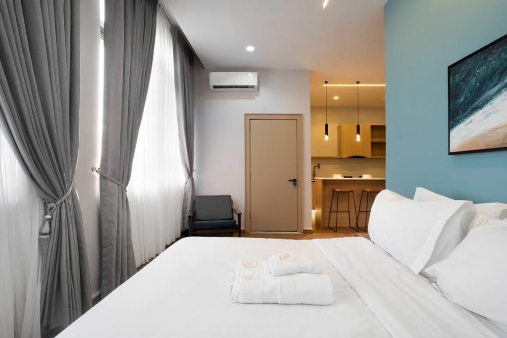 Book the Sea Glass Apartment today A one bedroom open layout apartment With notes of calming blu (2)